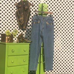 Vintage High Waisted Jeans Gold Stud Details